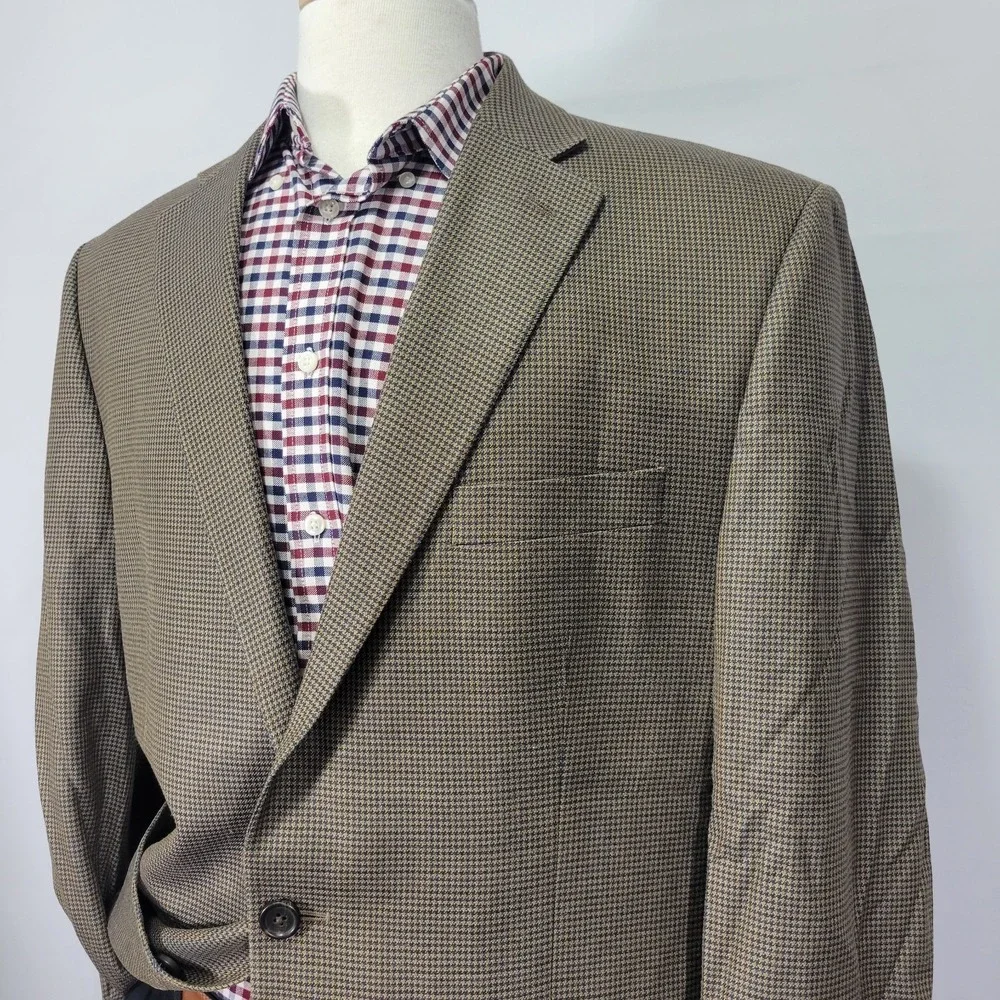Lauren Ralph Lauren Men's Sport Coat Blazer Brown Houndstooth Silk Wool Size 44L